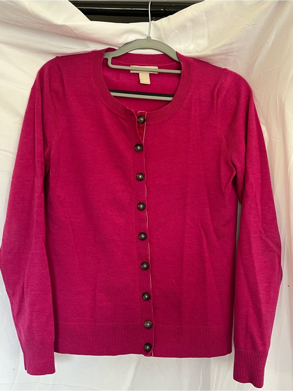 Banana Republic Fuchsia Merino Wool Crewneck Button-Front Preppy Cardigan Size S